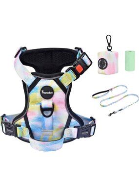 Iridescent No Pull Dog Harness with Leash & Poop Bag Holder - Small Size